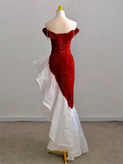 Lovely Wine Red High Low Mermaid Party Dress