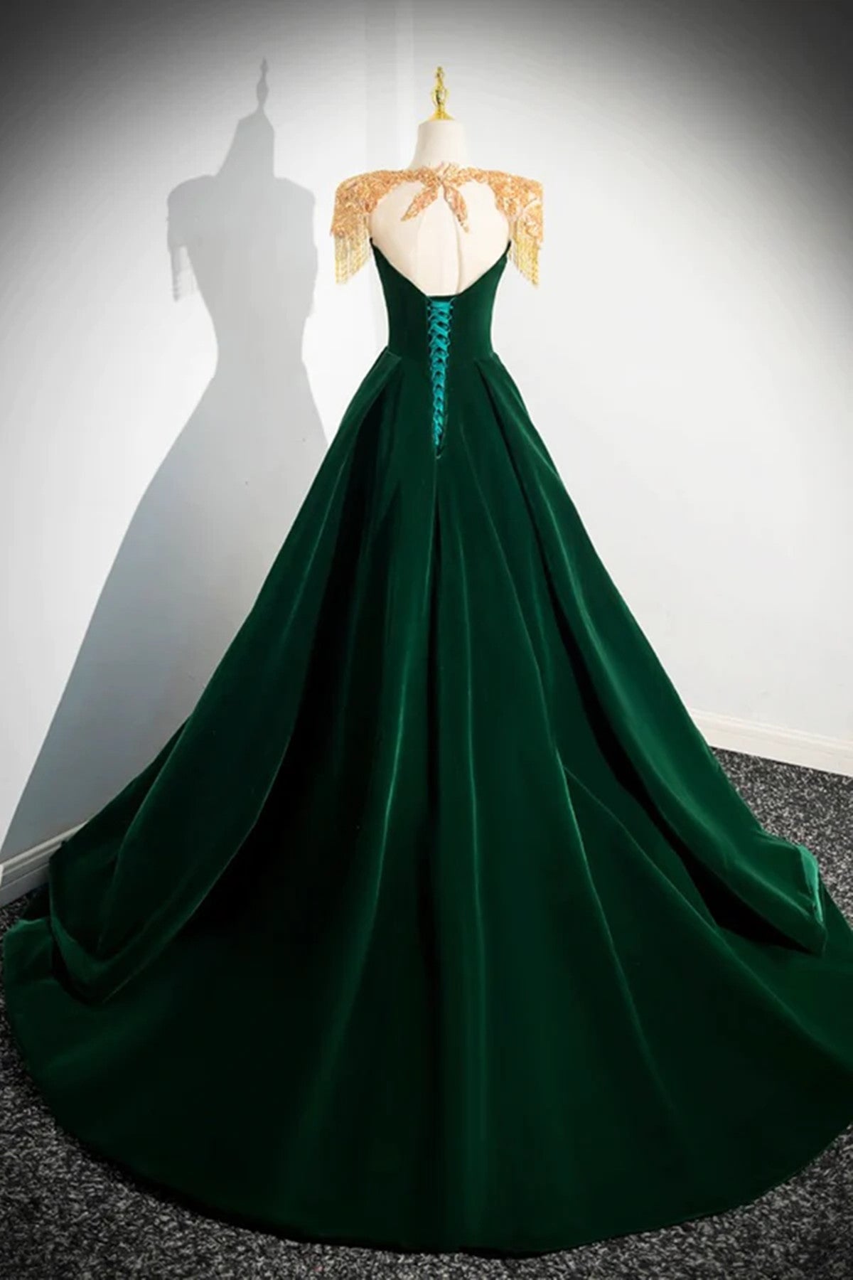 Dark Green Velvet A-line Long Prom Dress