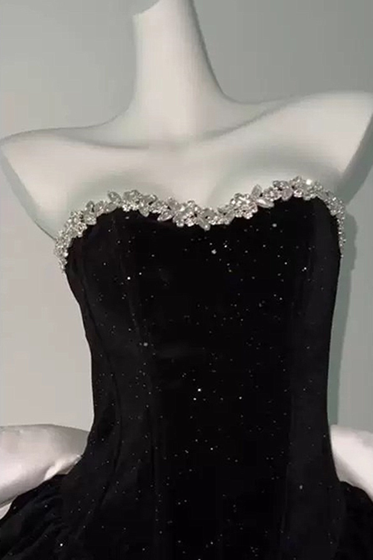 Black Velvet Short Beaded Party Dress with Bow