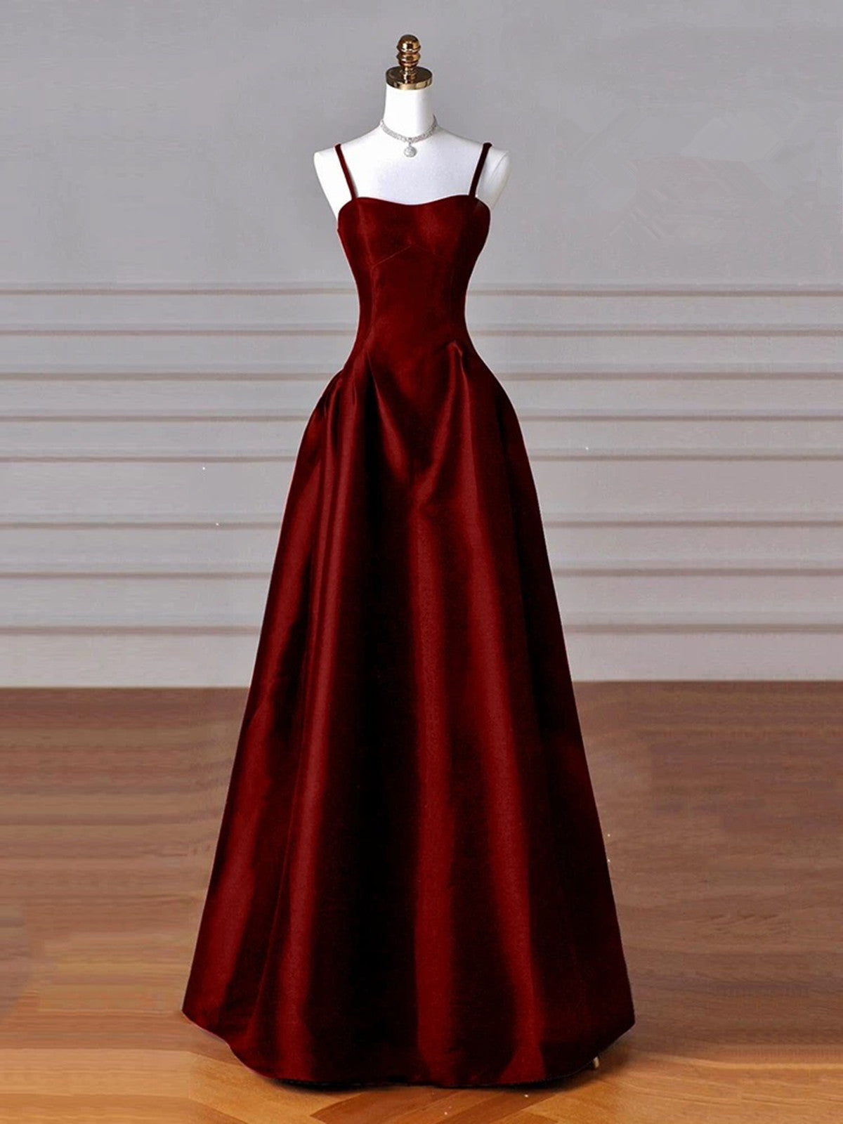 Wine Red Straps A-line Floor Length Simple Party Dress