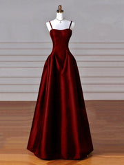 Wine Red Straps A-line Floor Length Simple Party Dress