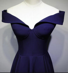 Hermoso vestido de fiesta largo de spandex en línea A azul marino 
