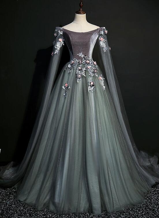Encantador vestido de fiesta largo de tul verde 