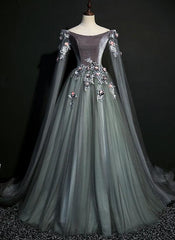Encantador vestido de fiesta largo de tul verde 