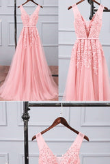 Pink Tulle A-line Simple Long Party Dress