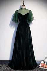 Vestido largo de fiesta de terciopelo verde oscuro de moda 