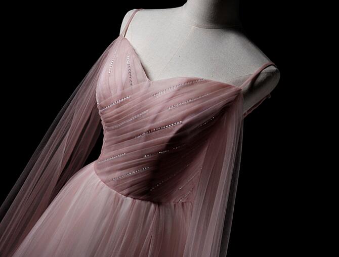 Pink Sweetheart Tulle Long Elegant Evening Dress