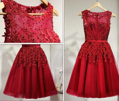 Dark Red Tulle Knee Length Party Dress