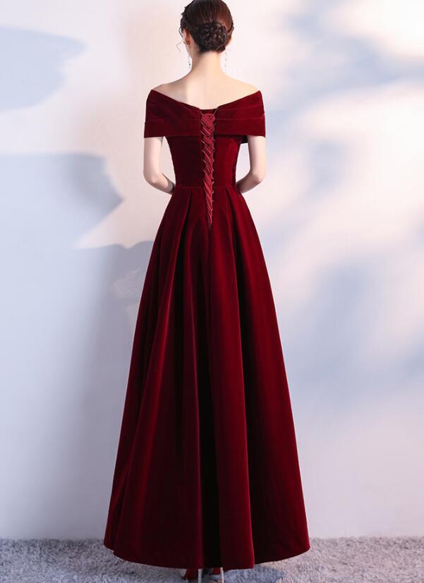 Vestido de fiesta largo de terciopelo rojo vino 