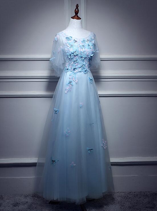 Vestido de fiesta largo con flores azul claro 