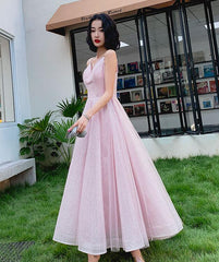 Pink V-neckline Sequins V-necckline Straps Party Dress