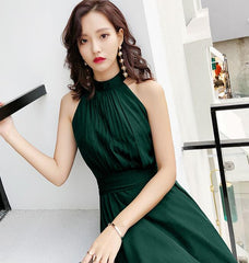 Vestido de dama de honor de gasa verde con corte alto y bajo para fiesta 
