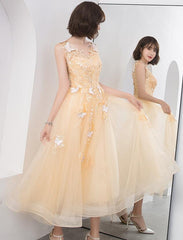 Lovely Champapgne Tulle Tea Length Party Dress with Butterfly