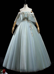 Charming Princess Light Green Tulle with Lace Flowers Prom Dress