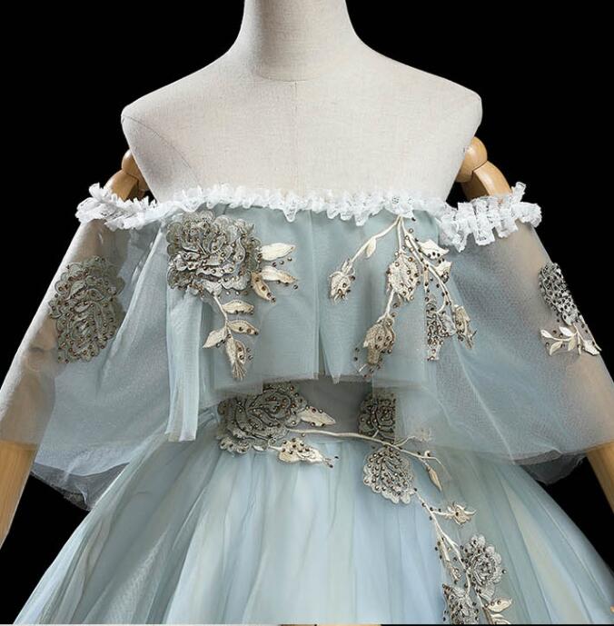 Charming Princess Light Green Tulle with Lace Flowers Prom Dress