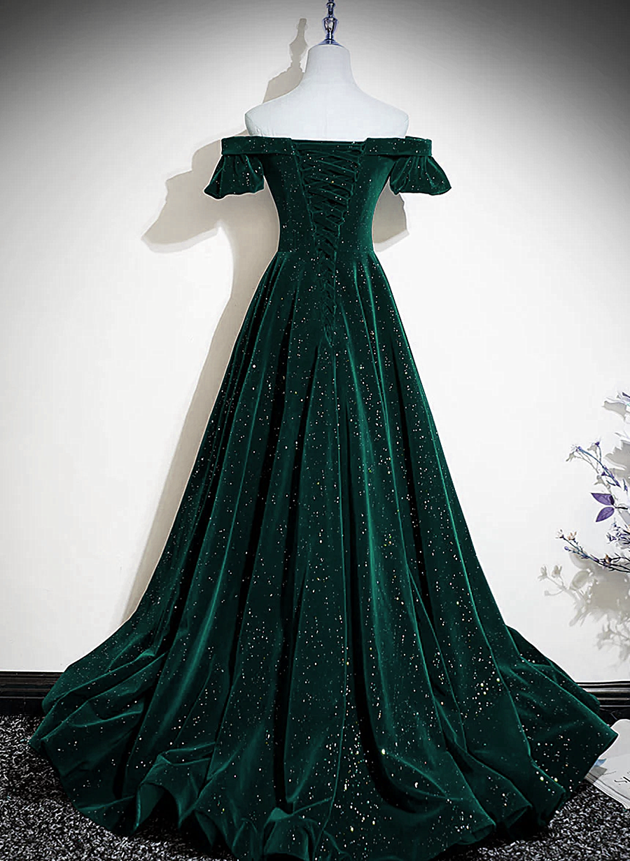 Dark Green Velvet Off Shoulder Long Party Dress
