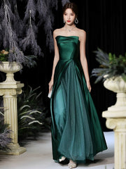 Green Satin and Tulle Strapless A-line Party Dress
