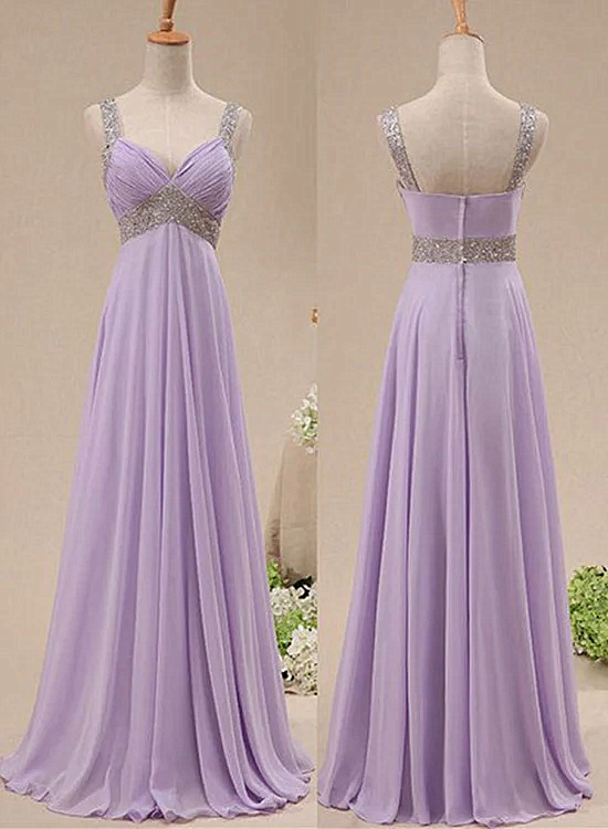 Hermoso vestido de fiesta de tirantes de gasa de color morado claro 