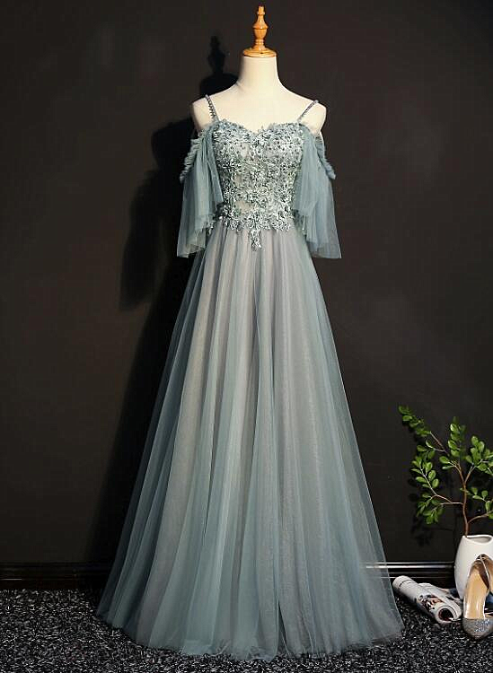 Light Green Tulle A-line Off Shoulder Party Dress