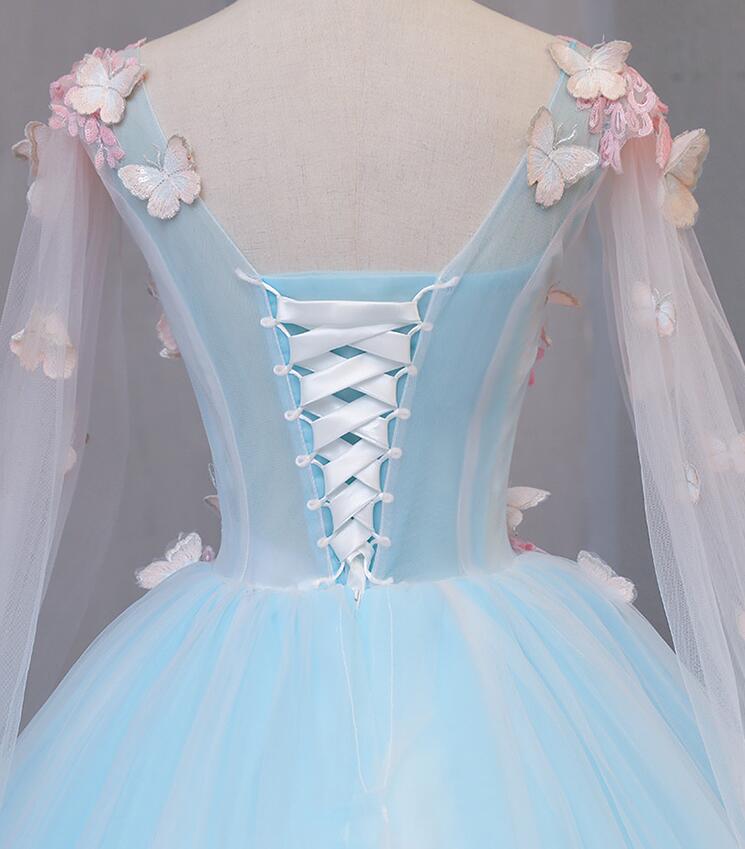 Hermosos vestidos de fiesta con encaje de mariposa azul claro 