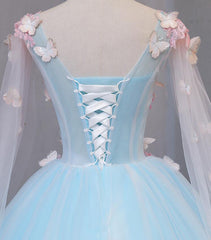 Hermosos vestidos de fiesta con encaje de mariposa azul claro 