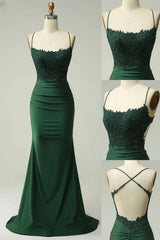 Green Spandex Mermaid Cross Back with Lace Party Dress