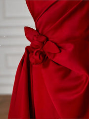 Vestido de noche rojo vino con corte A, sin tirantes, largo hasta el suelo 
