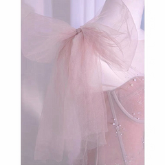 Vestido de fiesta de corte A con escote en forma de corazón de tul rosa y perlas 