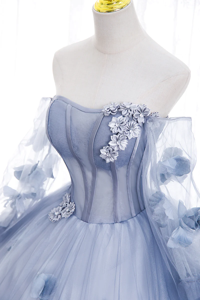 Lovely Light Blue Tulle Long Sleeves Sweet 16 Dress