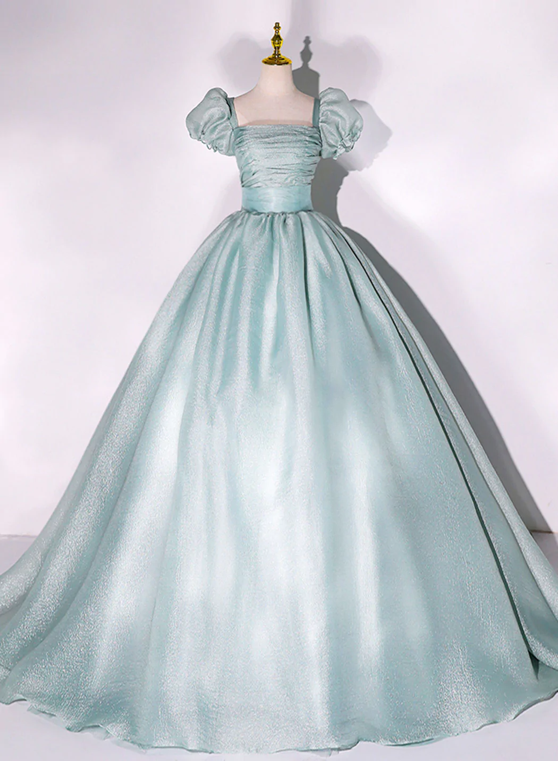 Light Green Short Sleeves Long Sweet 16 Dress