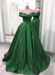 Vestido de fiesta verde de satén con escote en forma de A y largo hasta el suelo 