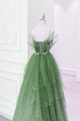 Glam Green Layers Tulle Straps Beaded Long Party Dress