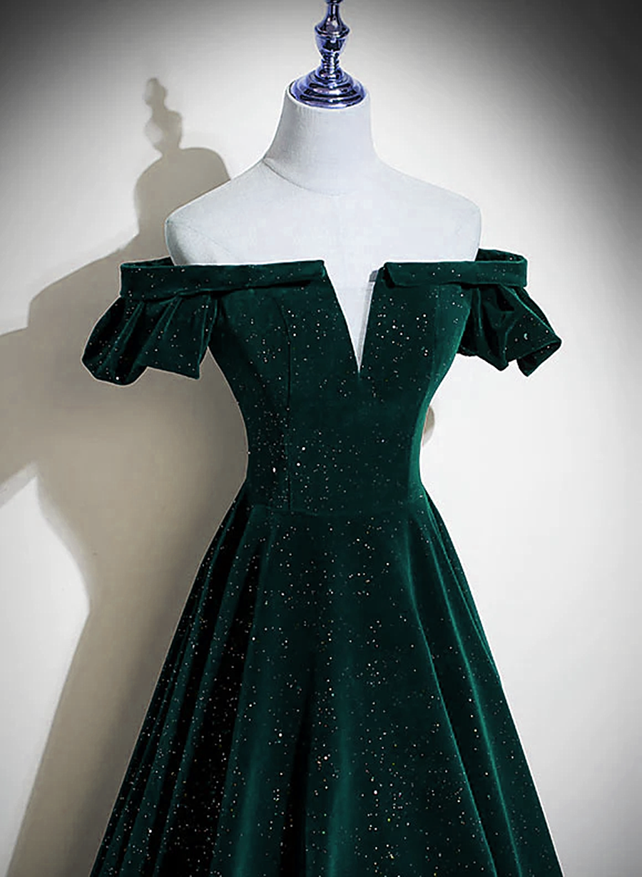 Dark Green Velvet Off Shoulder Long Party Dress