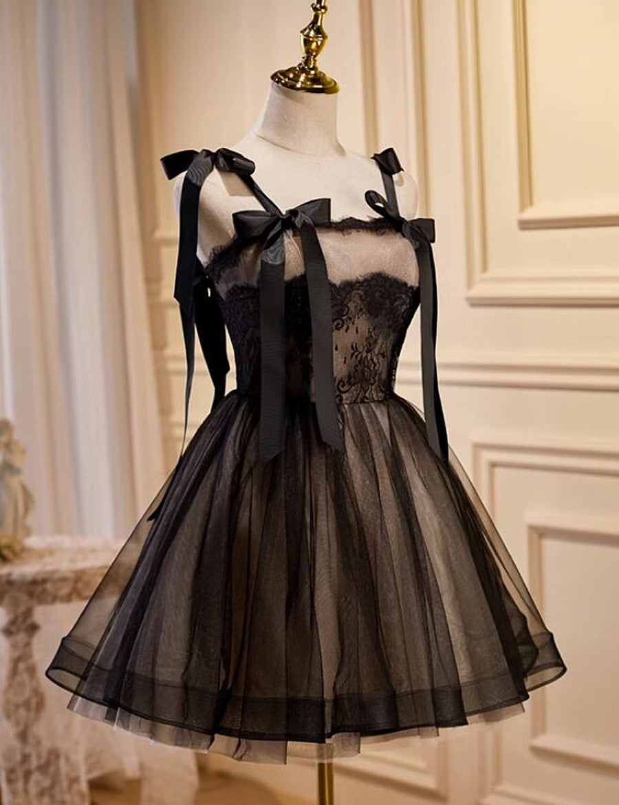 Lovely Black and Champagne Short Tulle Party Dress