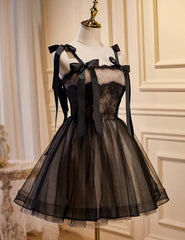 Lovely Black and Champagne Short Tulle Party Dress
