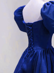 Vestido de fiesta de boda de manga corta de satén azul real 