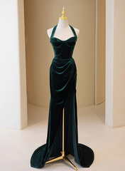 Dark Green Velvet Long Evening Dress Party Dress
