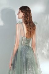 Vestido de fiesta corto de tul verde encantador con lentejuelas 