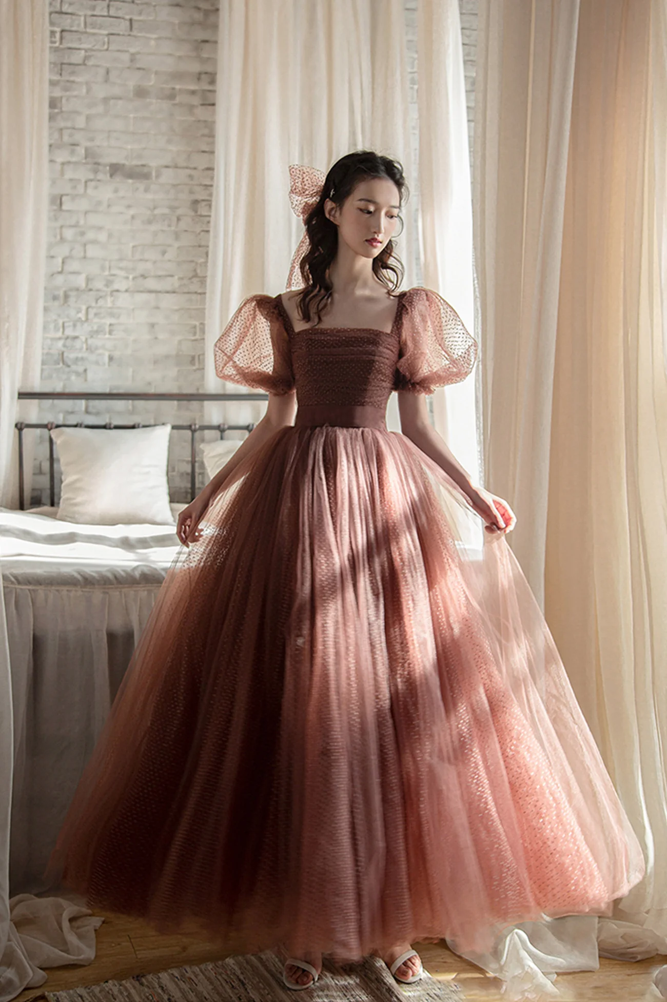 Lovely Tulle Puffy Sleeves Homecoming Dress Graduation Dress