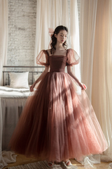 Lovely Tulle Puffy Sleeves Homecoming Dress Graduation Dress