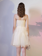 Champagne Tulle with Lace Short Homecoming Dress