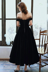 Off Shoulder Black Velvet Party Dress