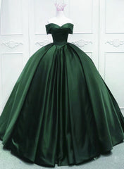Hermoso vestido de quinceañera de satén verde con escote de bola 
