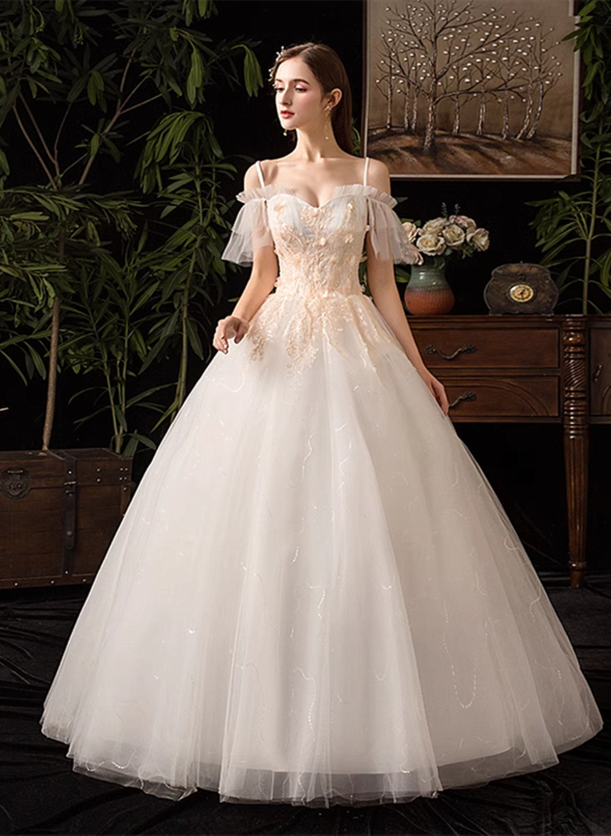 Lovely White Tulle with Lace Off Shoulder Party Dress