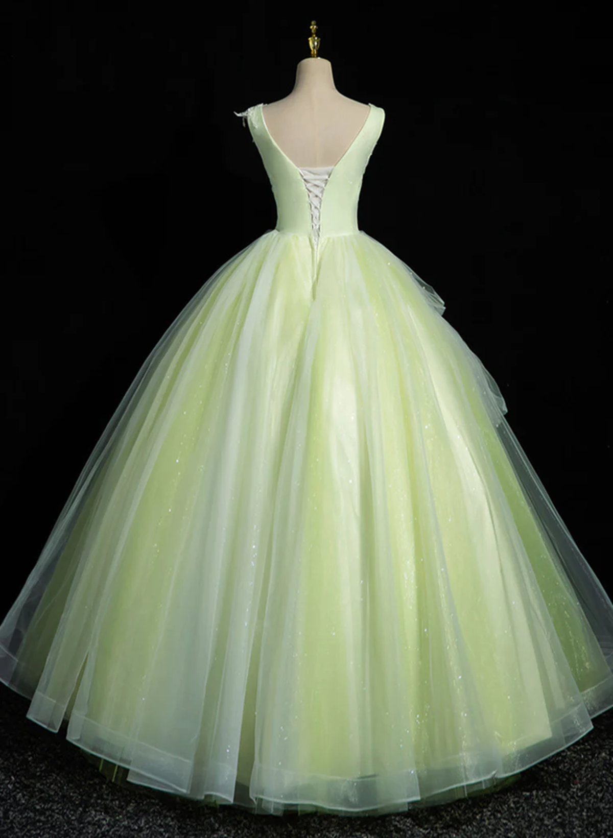 Light Green V-neckline Tulle Long Party Dress