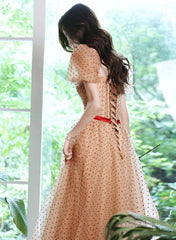 Champagne A-line Short Sleeves Prom Dress