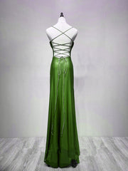 Vestido formal de noche con tirantes verdes y cordones 