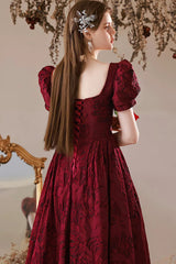 Wine Red Sweetheart Floral A-line Prom Dress