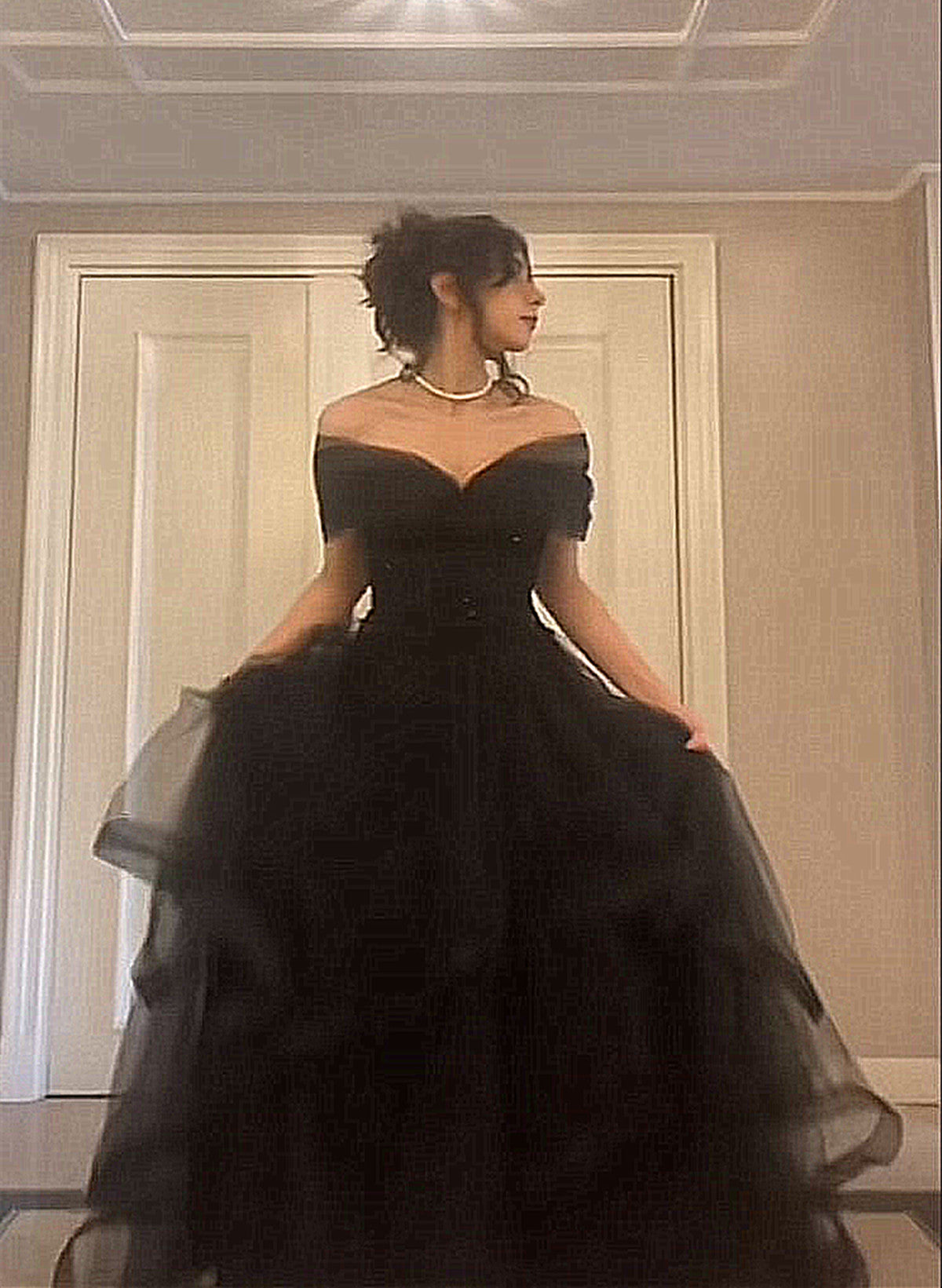 Black Tulle Sweetheart Off Shoulder Long Party Dress