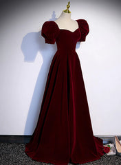 Wine Red A-line Short Sleeves Long Simple Party Dress